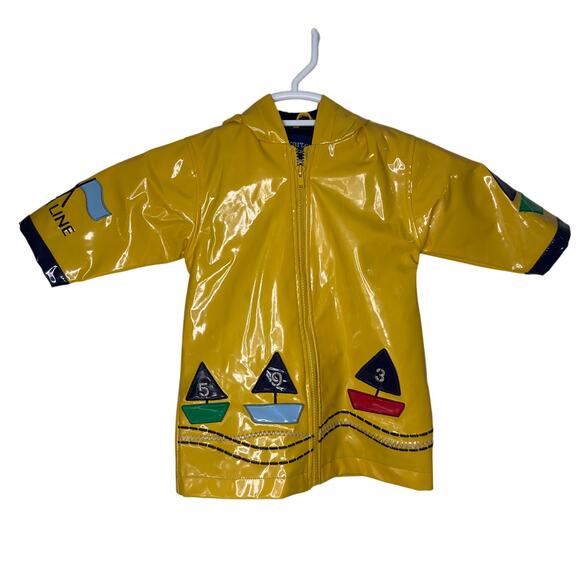 Vintage Carter's Baby 12 Month Yellow Rain Coat Jacket Boat Racing Nautical Hood - Picture 1 of 14